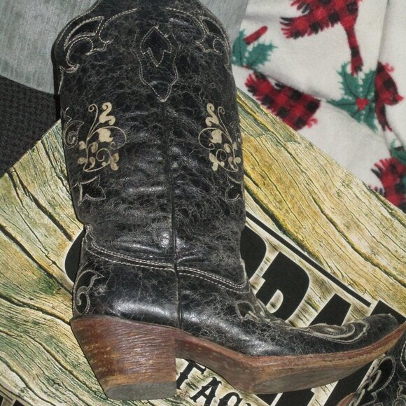 Vintage Black Corral Boots sz 7M  Lizard Over C2108 - Picture 6 of 14